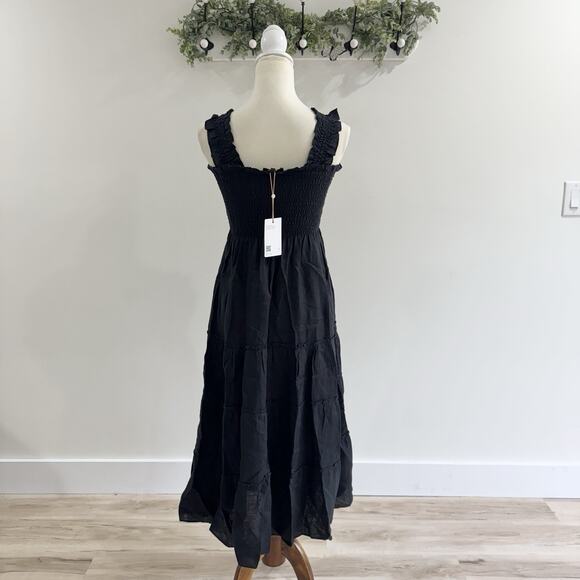 New Quince 100% Organic Linen Gauze Smocked Dress Black Small CC4609 - Picture 5 of 5